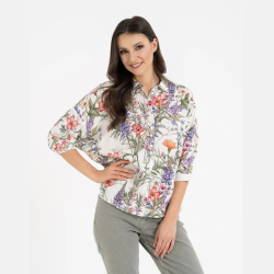 KOSZULA DAMSKA, kwiaty, kołnierz, guziki 100% WISKOZA, OVERSIZE MORAJ